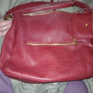 Source Unknown Deep Red Shoulder Bag with Gold Hardware